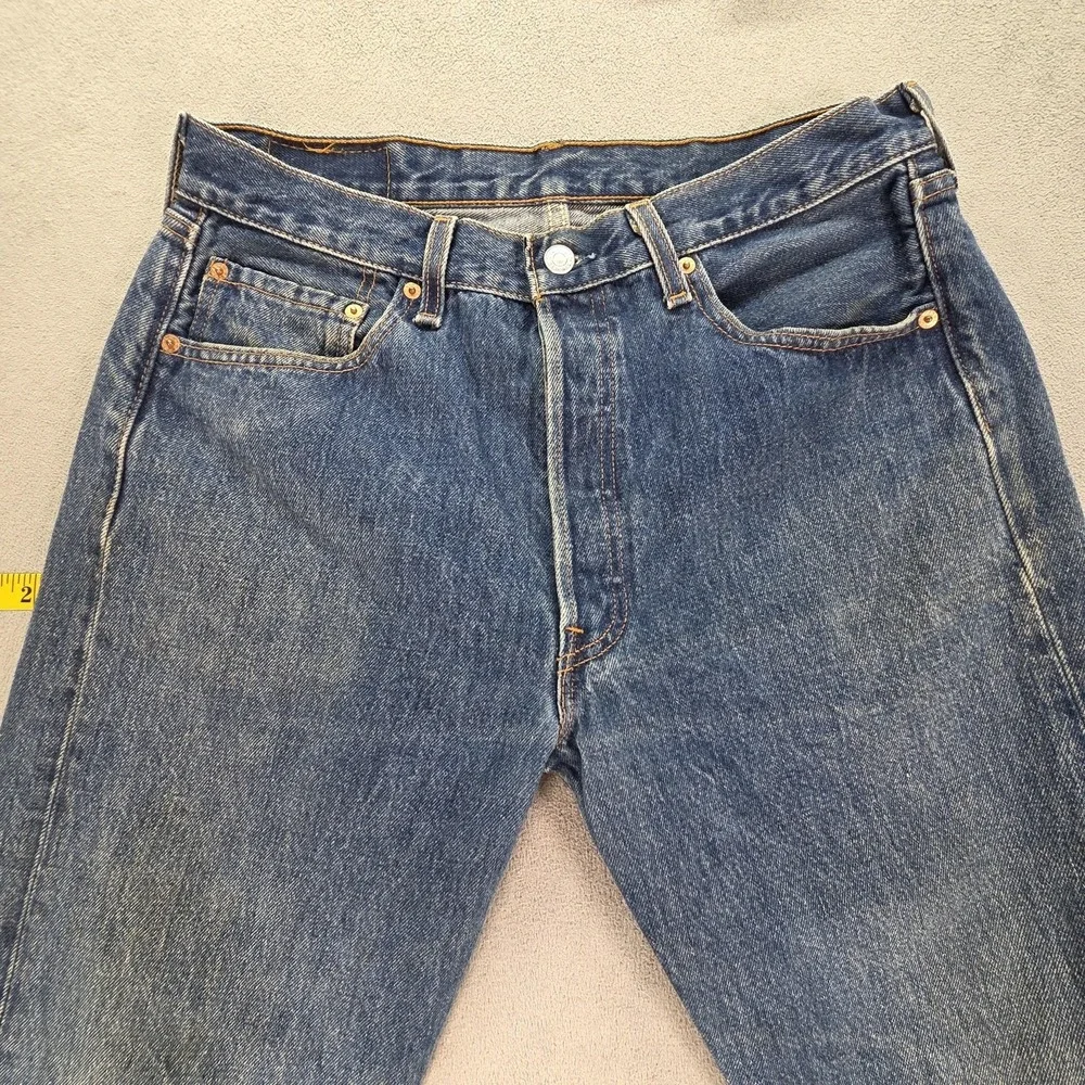 VTG Levis 501 Jeans Mens Blue Med‎ Wash Straight Altered Hem Made USA Fits 30x27